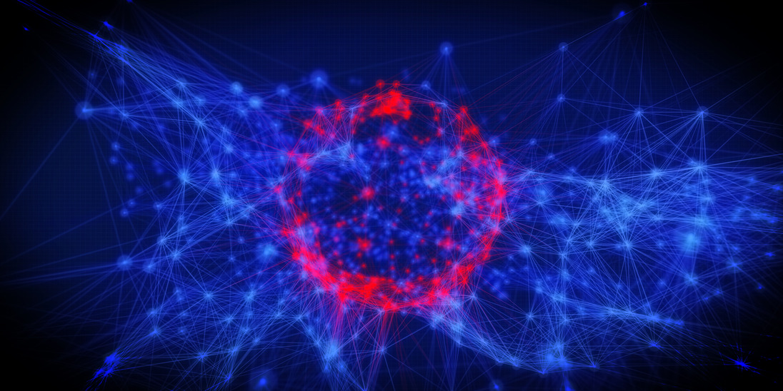 Abstract data security illustration in blue and red